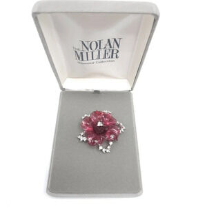 Nolan Miller Glamour Collection Pink French Chateau Flower Brooch Rhinestones